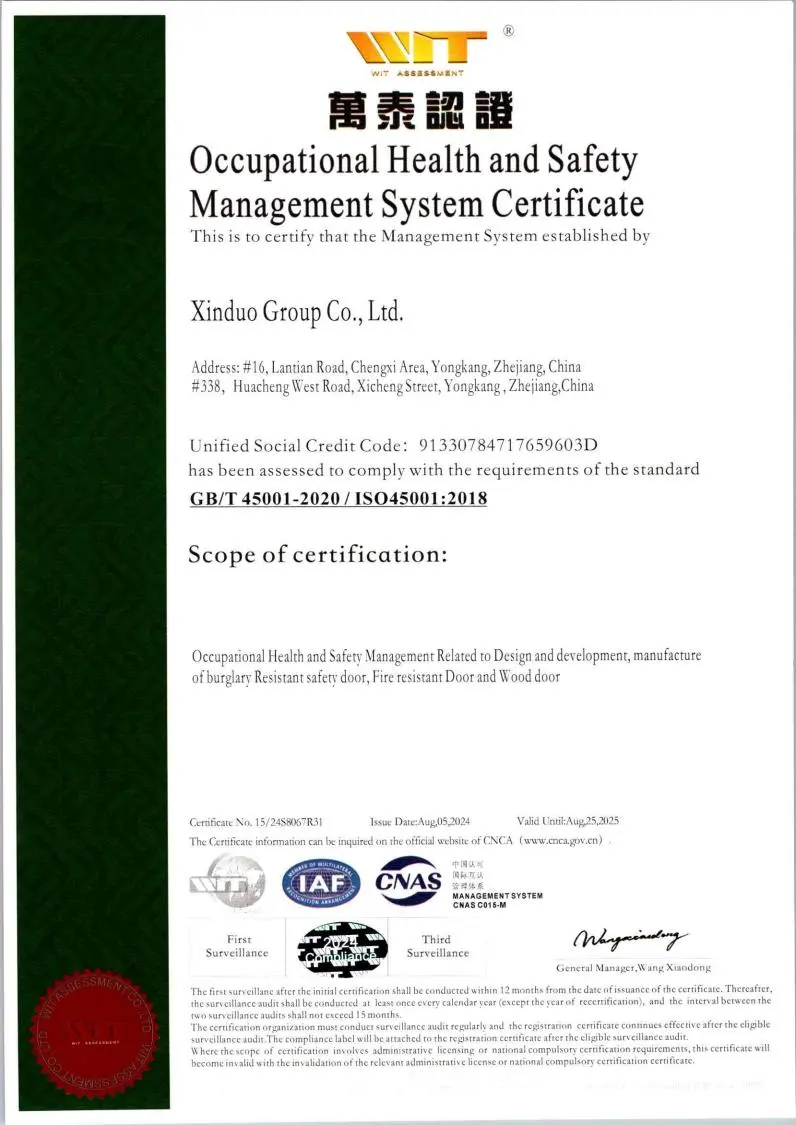 occupational health and safety management system certificate